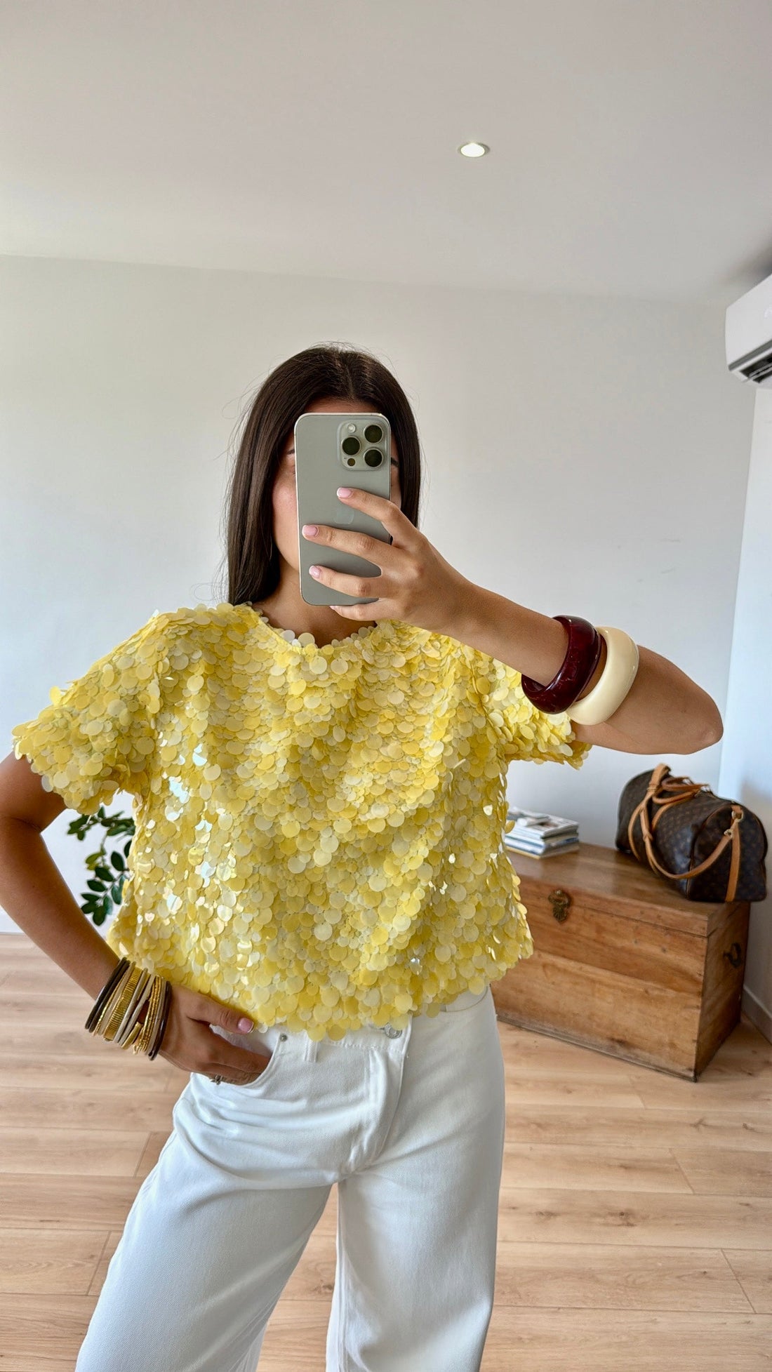 TOP JAUNE SEQUINS "CLARISSE"