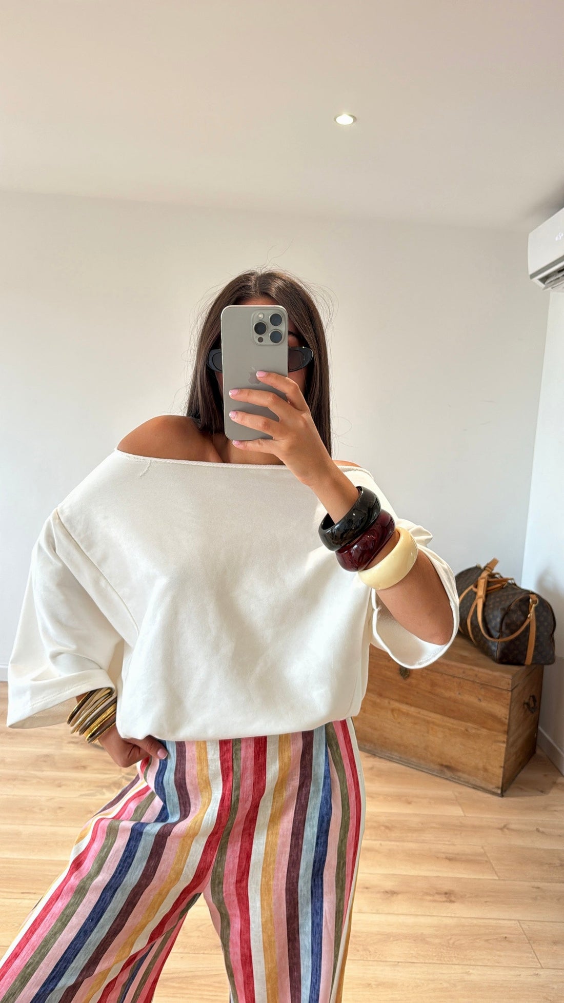 TOP SWEAT BLANC "EVA" (TOP MANCHES TOMBANTE ÉPAULES)